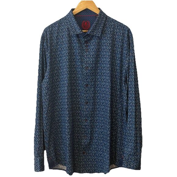 Au Noir Men’s Button-Up Shirt 2XL Blue Floral Print Long Sleeve Dress Casual - Picture 1 of 10